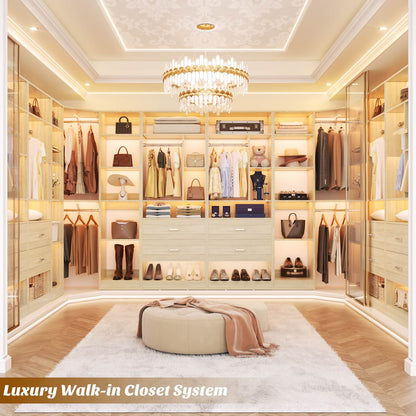 Closet System Closet Organizer, Wood Closet Organizer System,Walk-in Closet or Small Closets Wardrobe, Clothes Rack with Hanging Rods