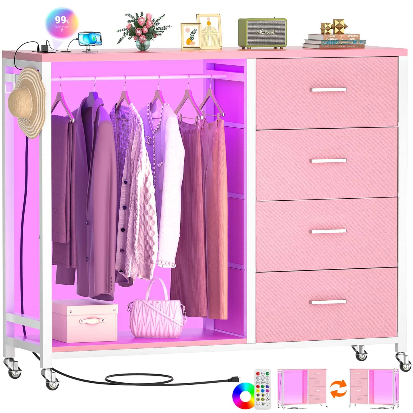 Dresser with Hanging Rack & 4 Drawers