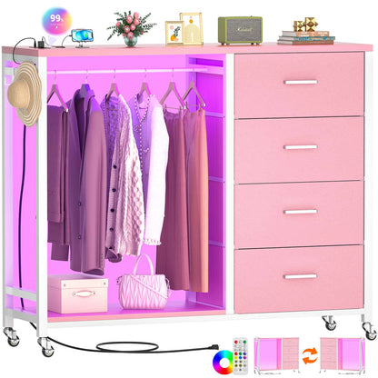 Dresser with Hanging Rack & 4 Drawers