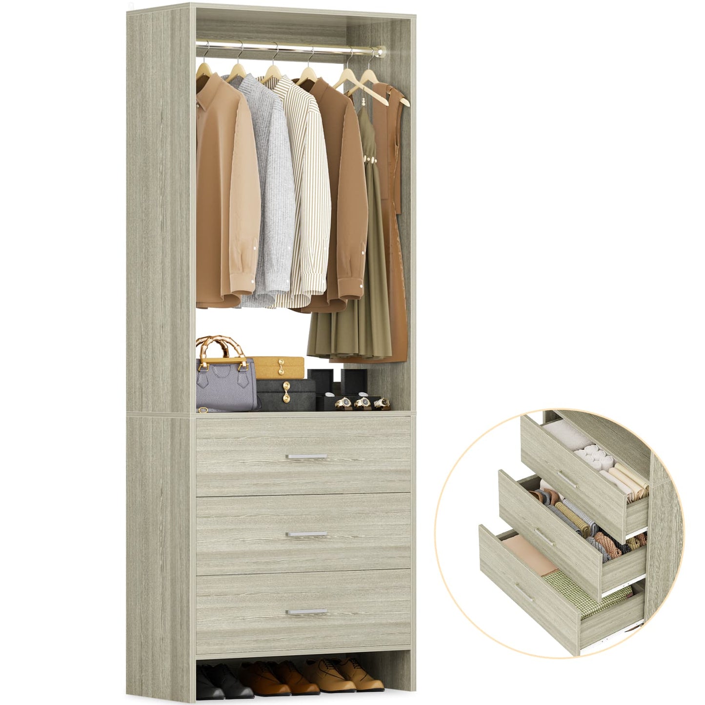 2FT Closet System with Wooden Drawers