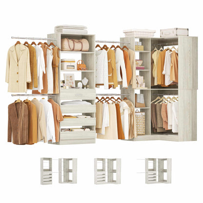 58"-152" Freestanding Closet System, Wardrobe Organizer with Drawers & Shelves, Corner Storage Unit for Bedroom/Living Room