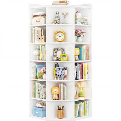 7-Tier Corner Cube Book Shelf - Wooden L-Shaped Storage Cabinet with Top Table for Small Spaces, Home Office, Bedroom, Living Room