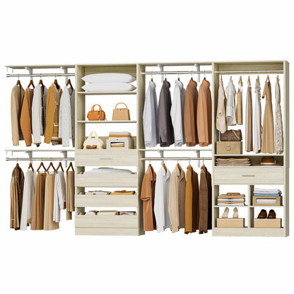 Walk-in Closet Organizer System set with 5 Wooden Drawers and 4 Hanging Rods, 4 Cubby Storage & Shelves, Space-Saving Tower Wardrobe