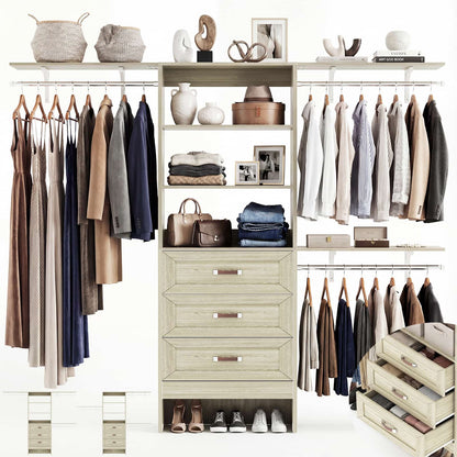 96'' W Closet Organizer System With Wooden Drawers