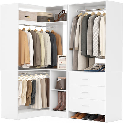 Closet System with 3 Drawers, 2 Hanging Rods & Corner Tower