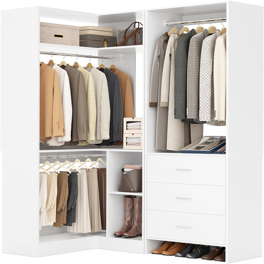 Closet System with 3 Drawers, 2 Hanging Rods & Corner Tower