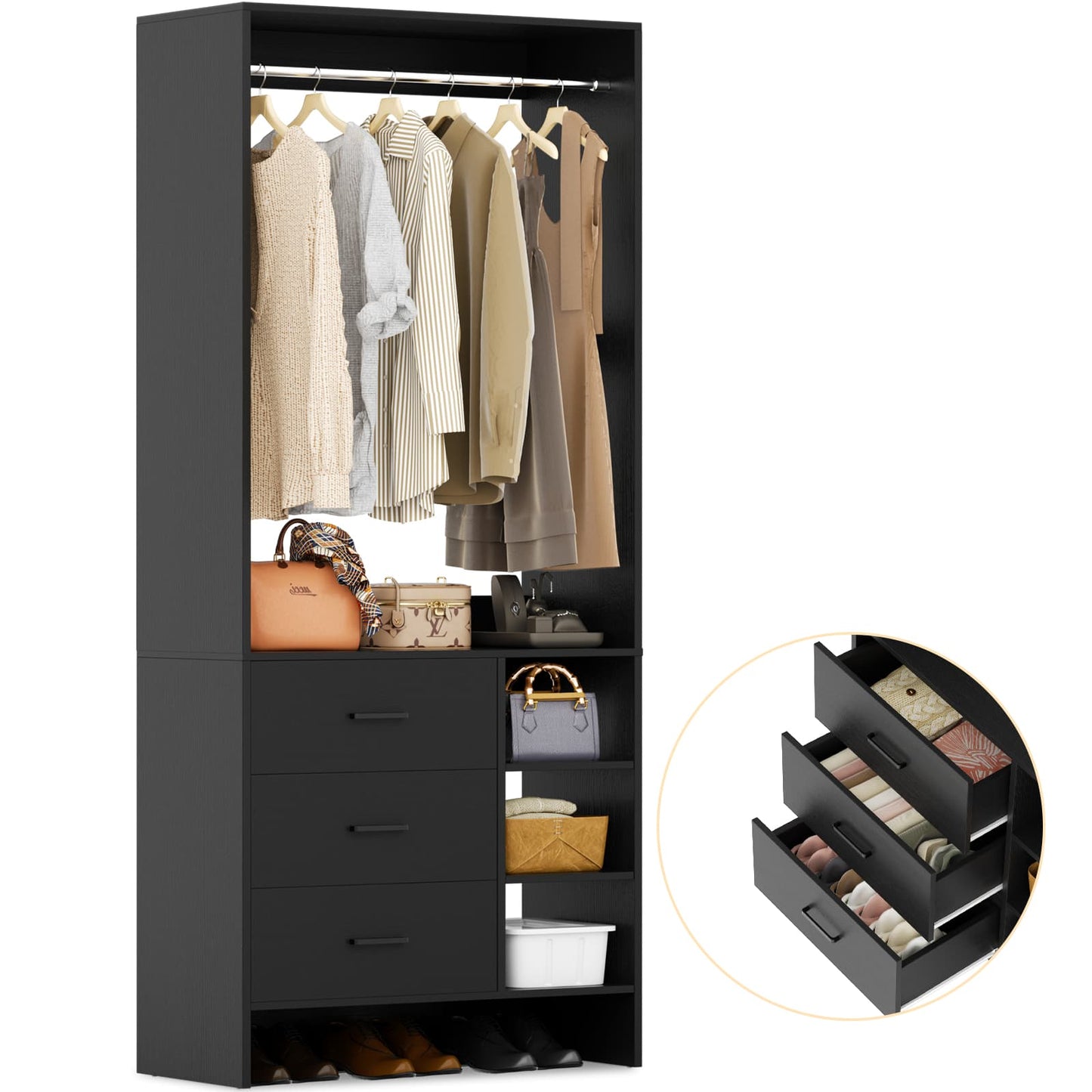 2.5FT Closet System with Wooden Drawers