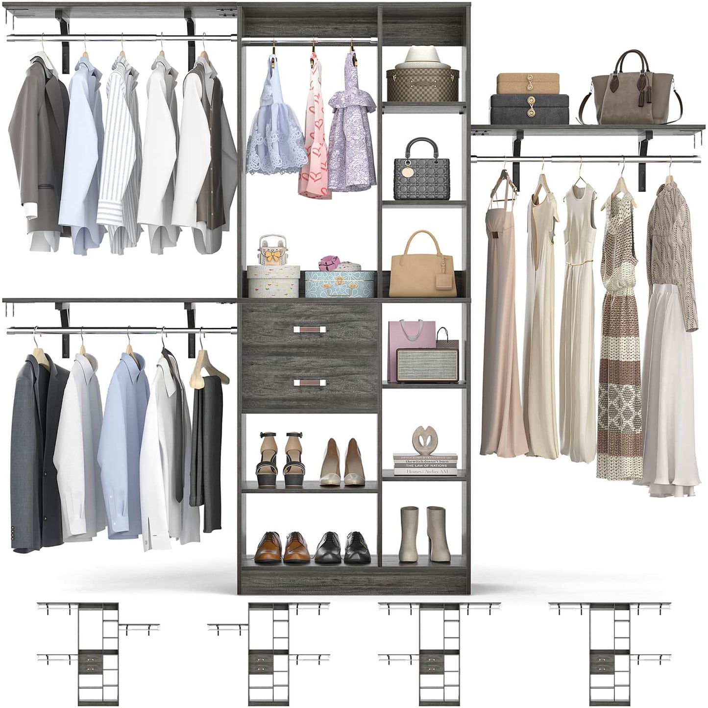 8FT Closet Organizer System with Wood Drawers