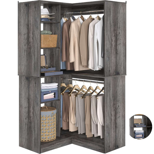 36" Corner Closet System - 2 Rods, Hutches, and 5 Shelves for Versatile Storage, Sturdy and Durable Design Armoire Closet Organizer