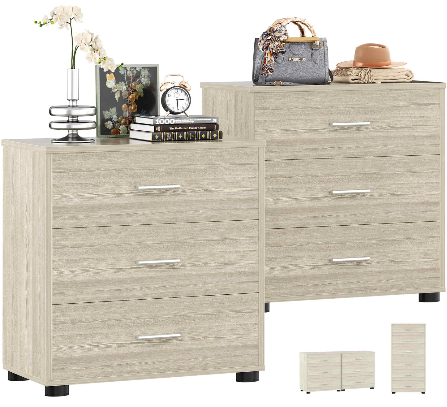 Closet Drawers Set of 2 – Wooden Closet Organizer with 3 Drawers Each, Storage Unit