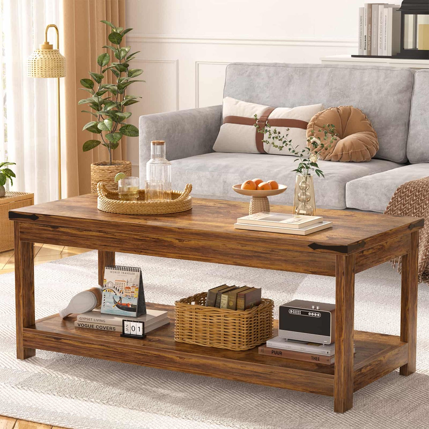 43.3” Rectangular Coffee Table with Storage Shelf