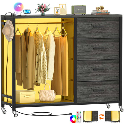 Dresser with Hanging Rack & 4 Drawers