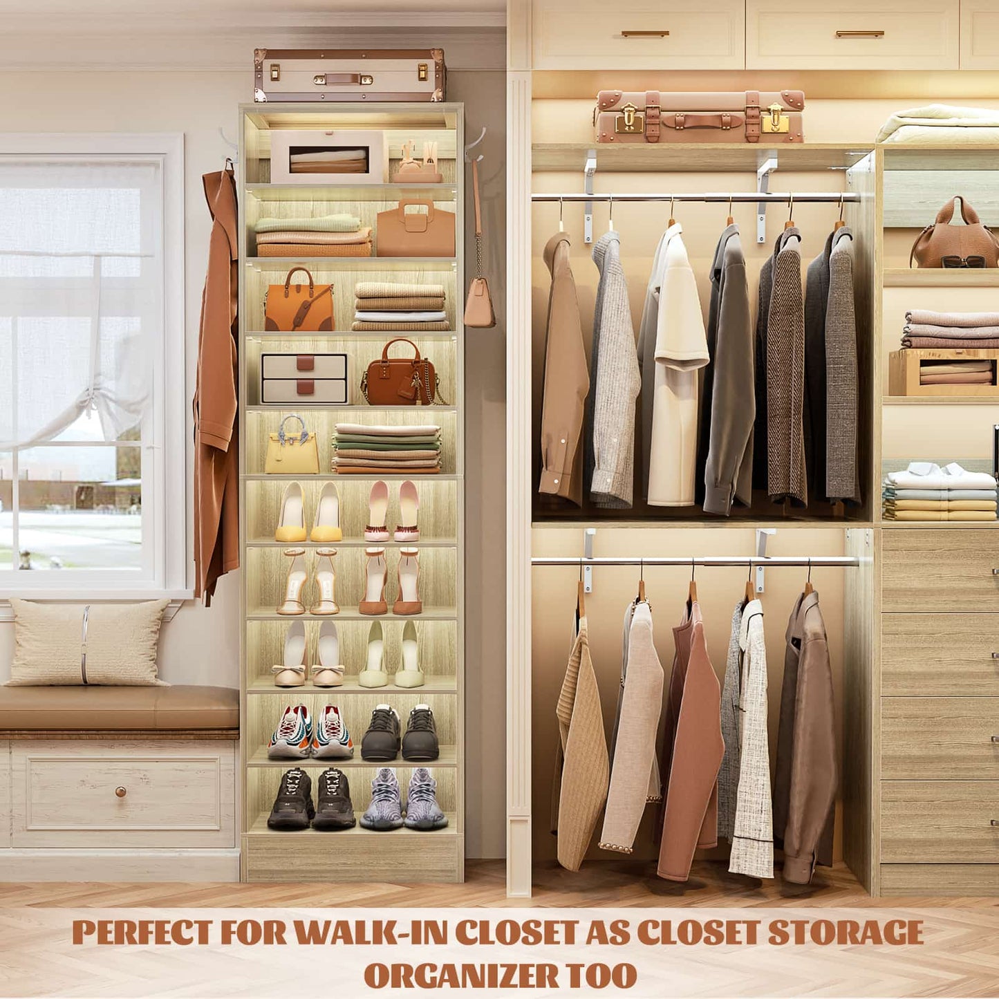 Tall Shoe Cabinet, 10 Tiers Narrow Wood Shoe Rack
