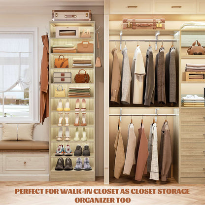 Tall Shoe Cabinet, 10 Tiers Narrow Wood Shoe Rack