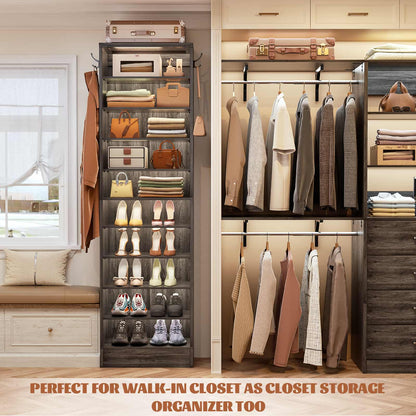 Tall Shoe Cabinet, 10 Tiers Narrow Wood Shoe Rack