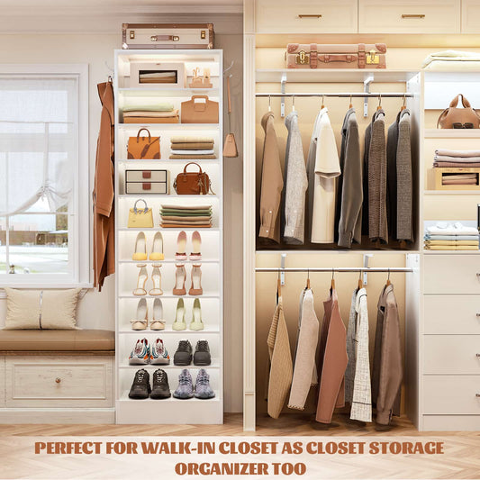 Tall Shoe Cabinet, 10 Tiers Narrow Wood Shoe Rack