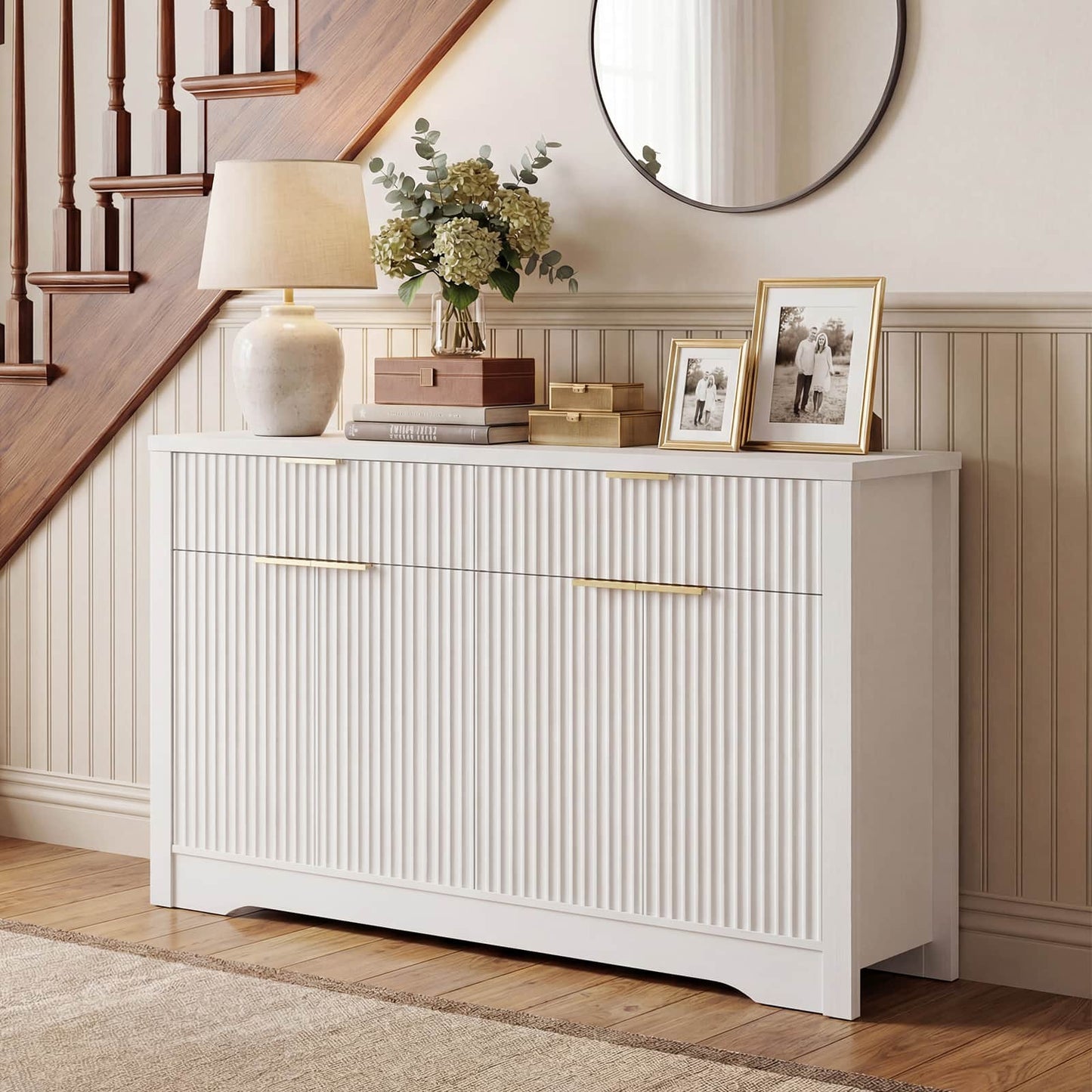 Buffet Cabinet with Storage, 55" Fluted Sideboard Buffet with Drawers