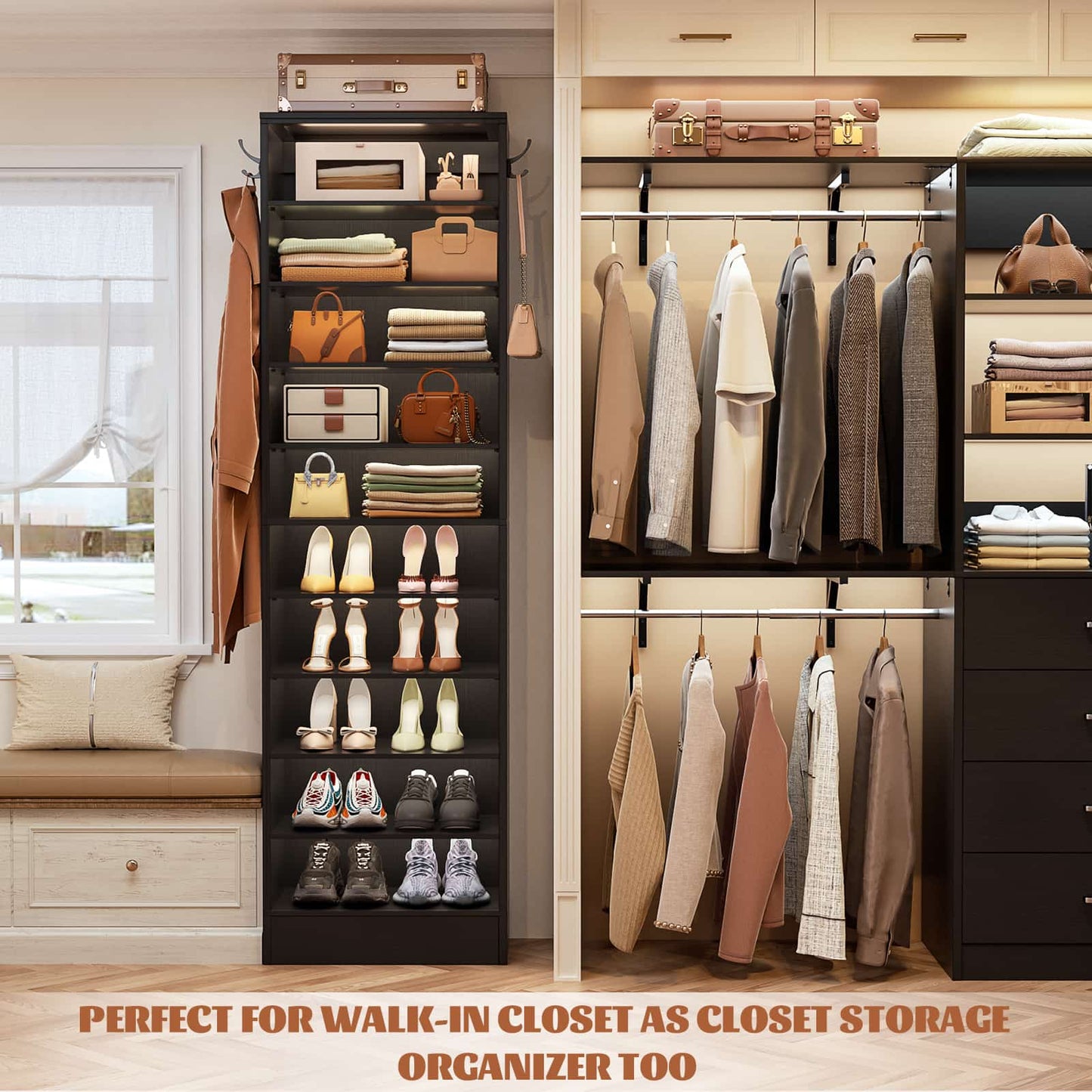 Tall Shoe Cabinet, 10 Tiers Narrow Wood Shoe Rack