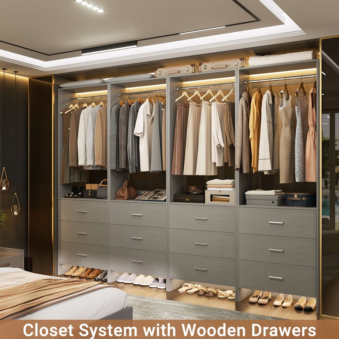8FT Closet System with Wooden Drawers