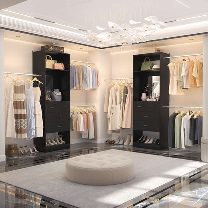 8FT Walk in Closet Systems Starter Kit with 25” Tower and 3 Extendable Hanging Rods