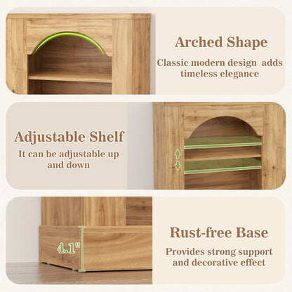 47" Arched LED Entryway Table - Farmhouse Console Table with Adjustable Shelves, Sofa Table, Sideboard Buffet Storage Cabinet
