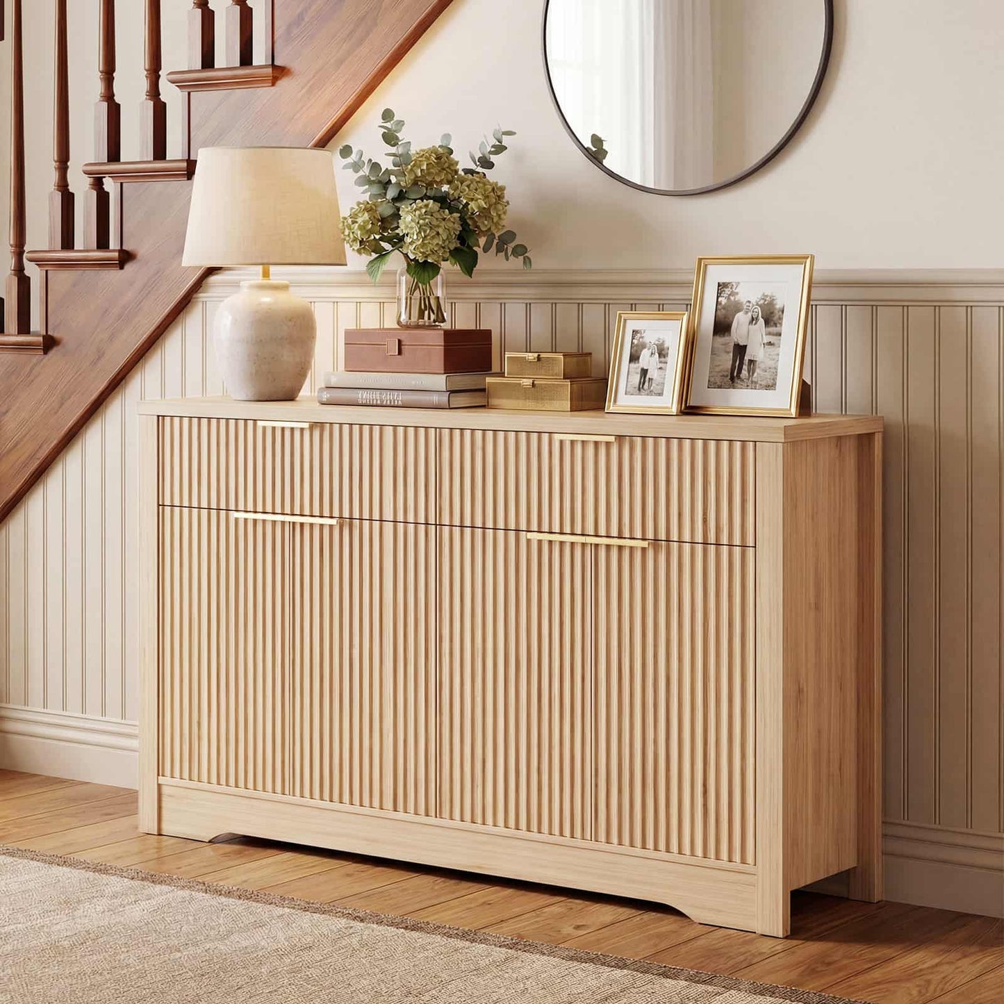 Buffet Cabinet with Storage, 55" Fluted Sideboard Buffet with Drawers