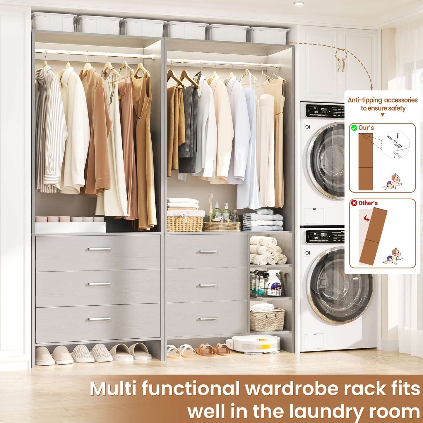 Closet System with 6 Drawers, 4.5ft Wood Closet Organizer System