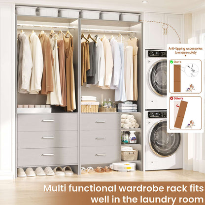 Closet System with 6 Drawers, 4.5ft Wood Closet Organizer System