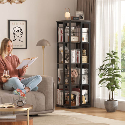Rotating Bookshelf, Corner Bookshelf, 360 Display Wood Spinning Bookshelf