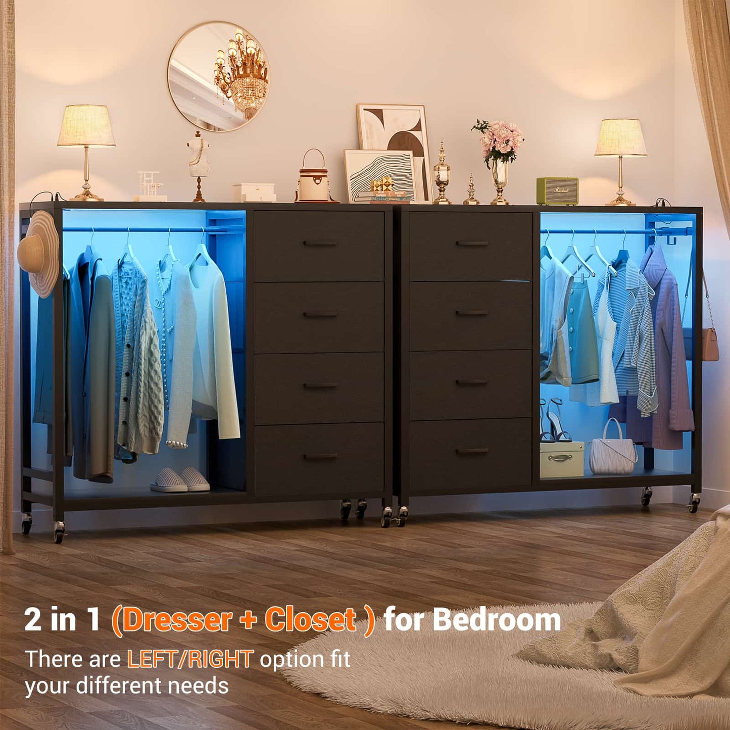 Dresser with Hanging Rack & 4 Drawers