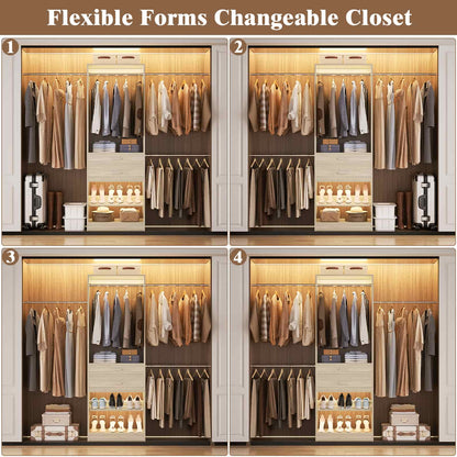 Closet System with Wooden Drawers, Adjustable Angled Shoe Rack