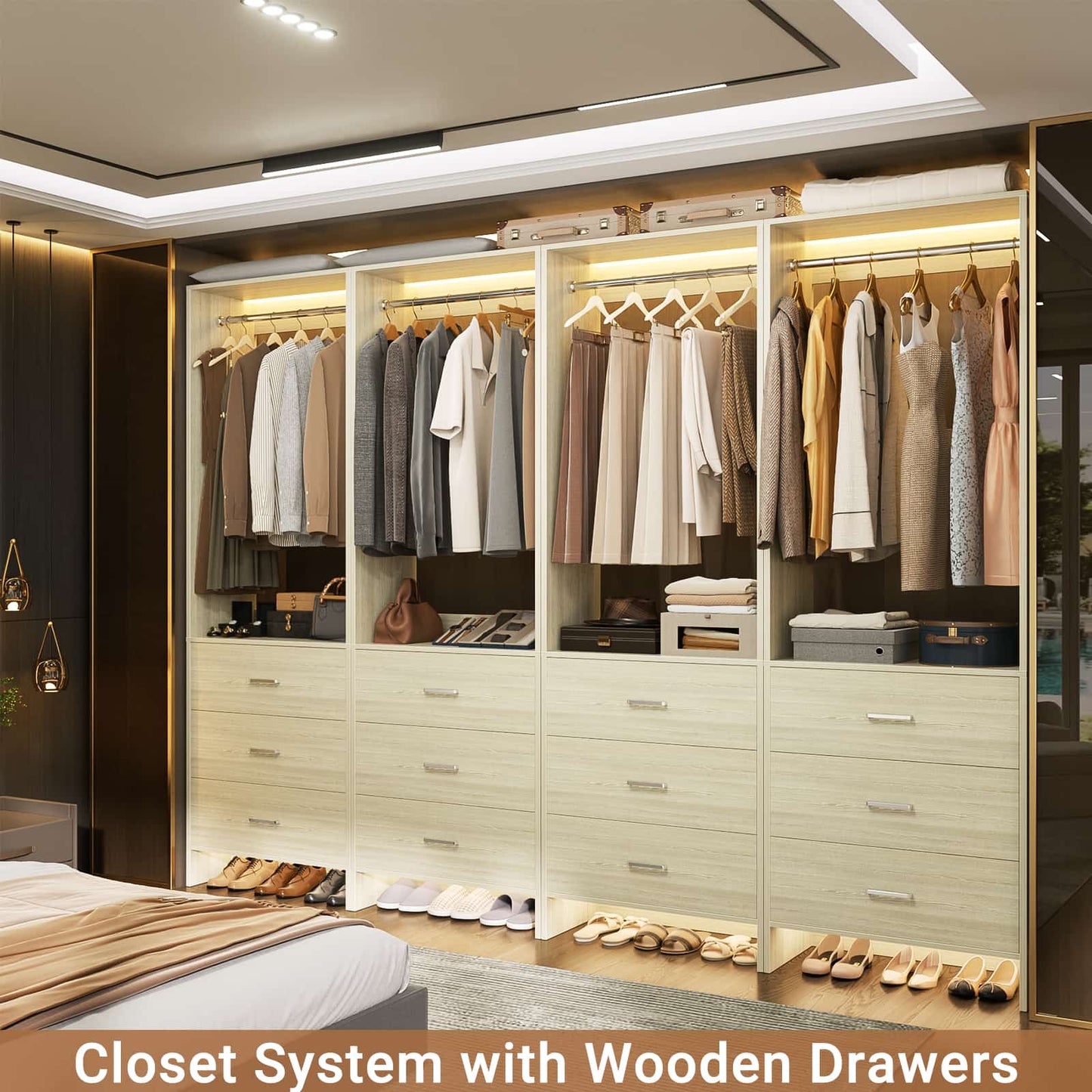 8FT Closet System with Wooden Drawers