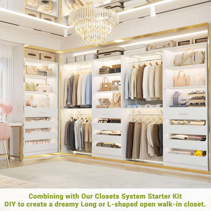Space-Saving Modular Closet Organizer System with 4 Drawers & Adjustable Shelves - Wood Storage Cabinet