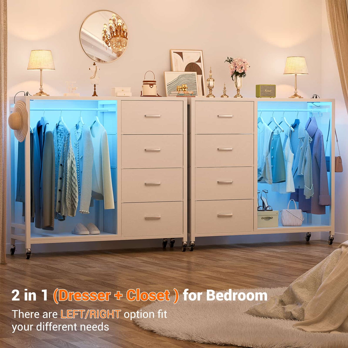 Dresser with Hanging Rack & 4 Drawers