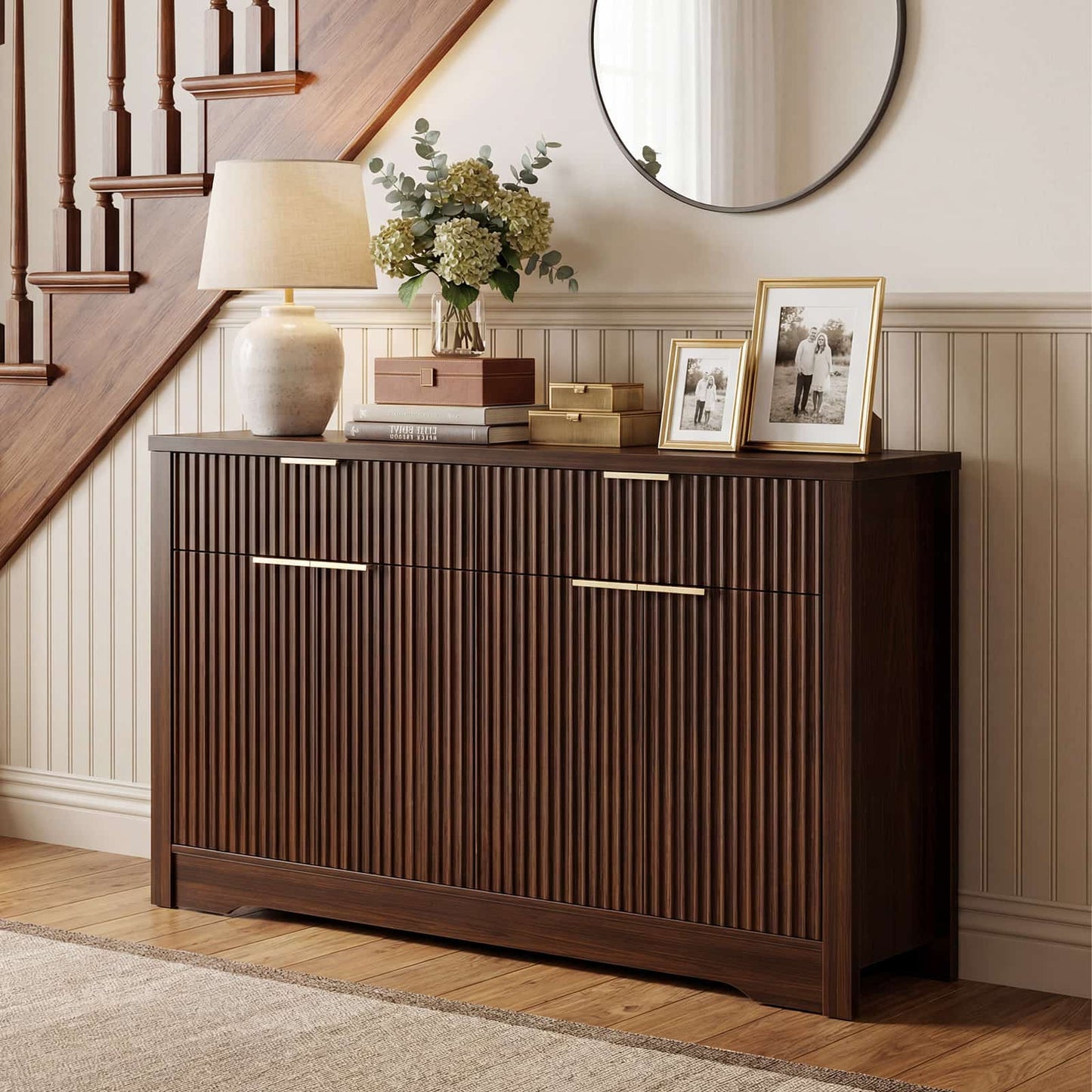 Buffet Cabinet with Storage, 55" Fluted Sideboard Buffet with Drawers