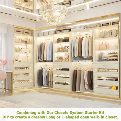 Space-Saving Modular Closet Organizer System with 4 Drawers & Adjustable Shelves - Wood Storage Cabinet
