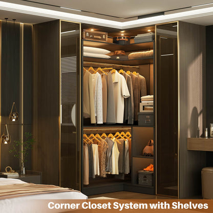 34’’ Corner Closet System with Shelves and Hanging Rods