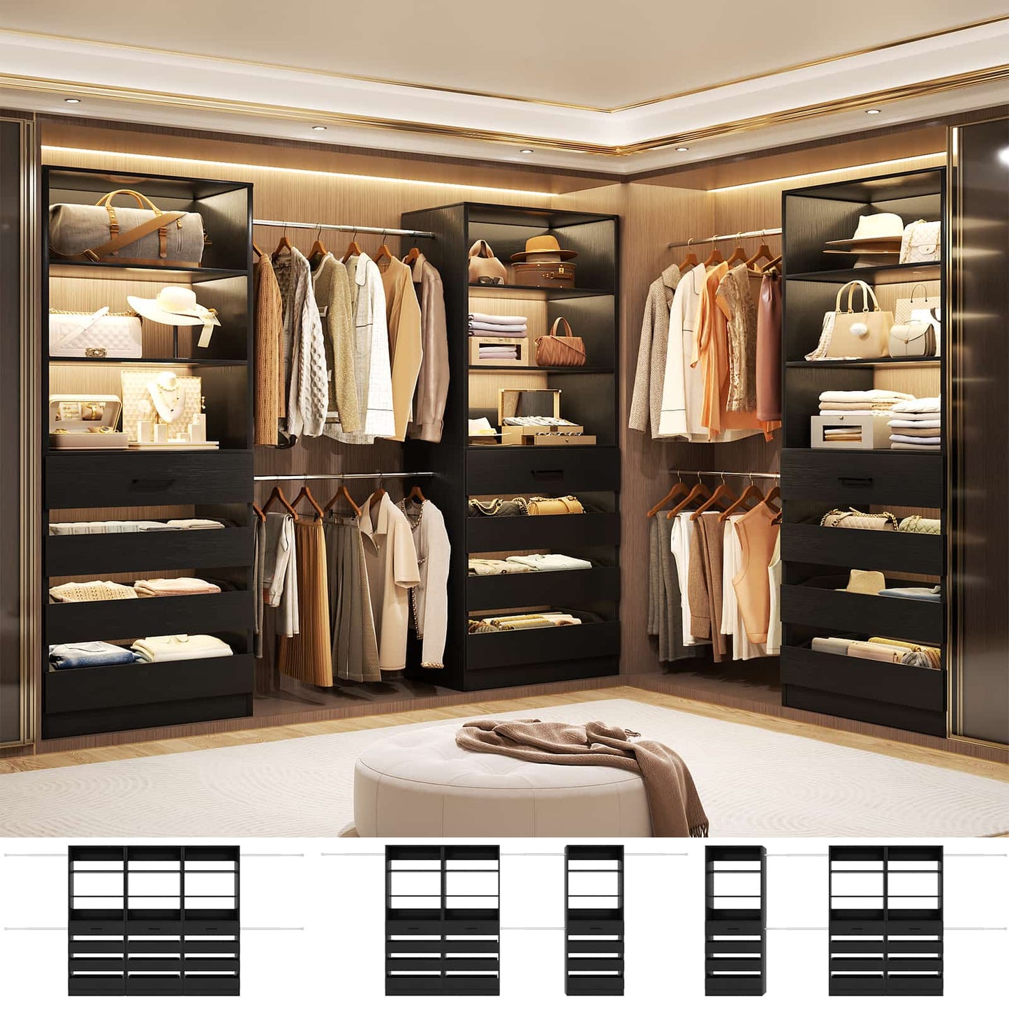 12-Drawer Customizable L-Shaped Closet System