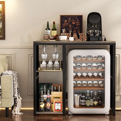 Mini Fridge Cabinet with Power Outlet, Coffee Bar Cabinet with Mini Fridge Space