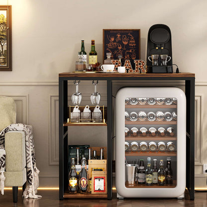 Mini Fridge Cabinet with Power Outlet, Coffee Bar Cabinet with Mini Fridge Space