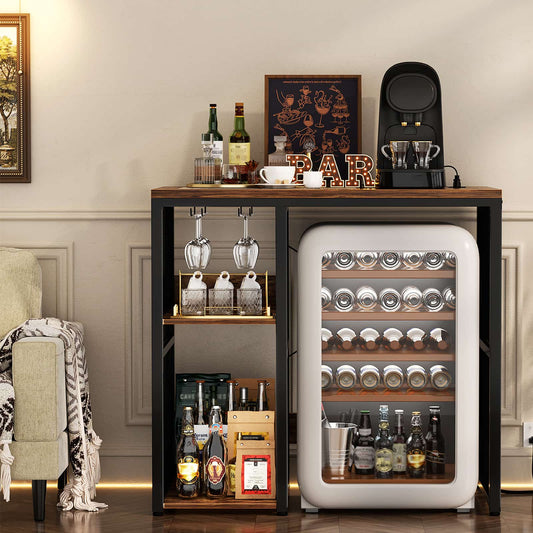 Mini Fridge Cabinet with Power Outlet, Coffee Bar Cabinet with Mini Fridge Space