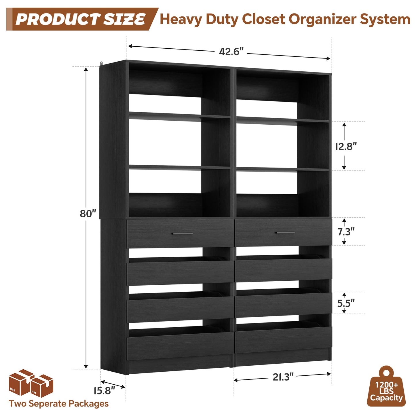 2-Pack Space-Saving Modular Armoire Wardrobe Closet System with 8 Drawers & Adjustable Shelves