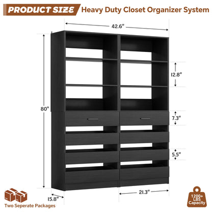 2-Pack Space-Saving Modular Armoire Wardrobe Closet System with 8 Drawers & Adjustable Shelves