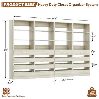 4-Pack Space-Saving Modular Closet Organizer with 16 Drawers & Adjustable Shelves