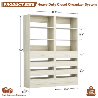 2-Pack Space-Saving Modular Armoire Wardrobe Closet System with 8 Drawers & Adjustable Shelves