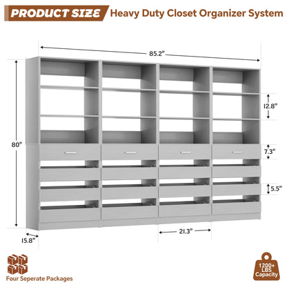 4-Pack Space-Saving Modular Closet Organizer with 16 Drawers & Adjustable Shelves
