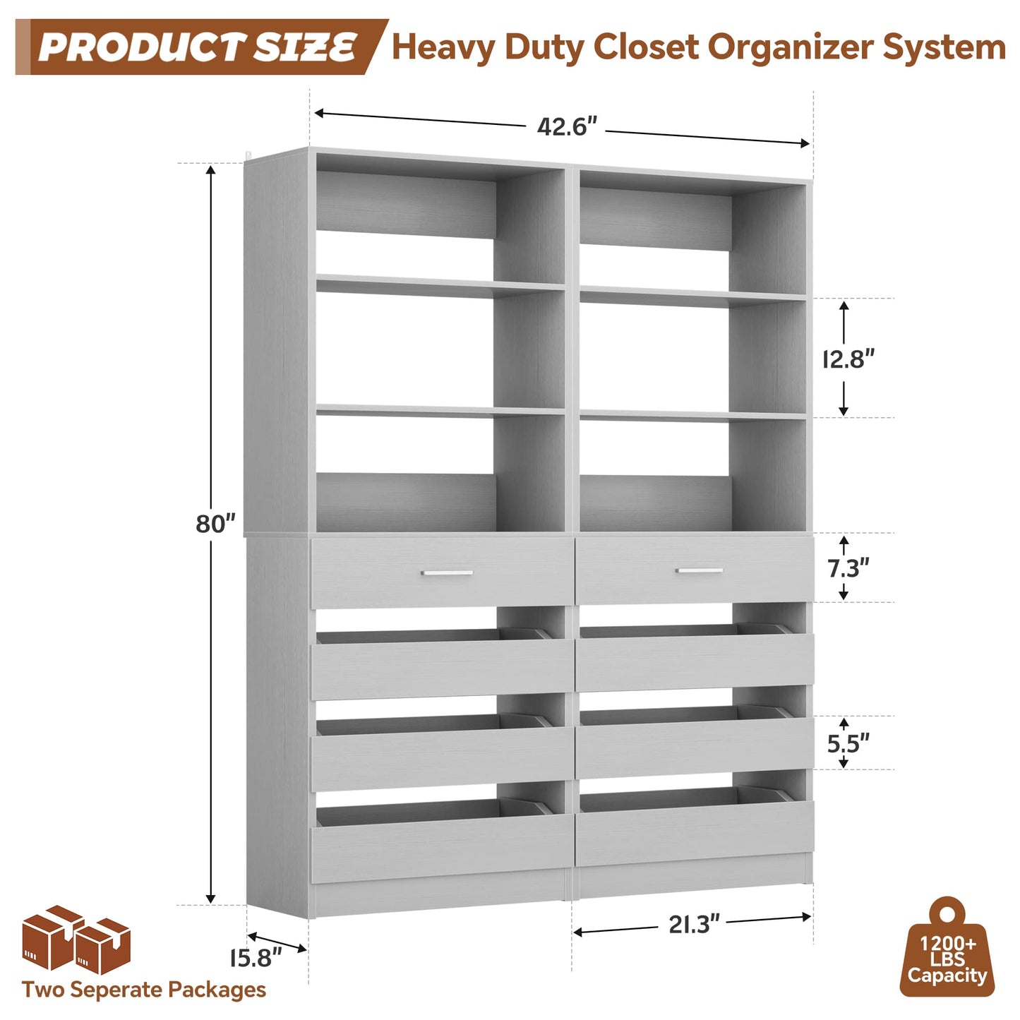 2-Pack Space-Saving Modular Armoire Wardrobe Closet System with 8 Drawers & Adjustable Shelves