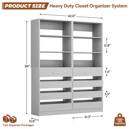 2-Pack Space-Saving Modular Armoire Wardrobe Closet System with 8 Drawers & Adjustable Shelves