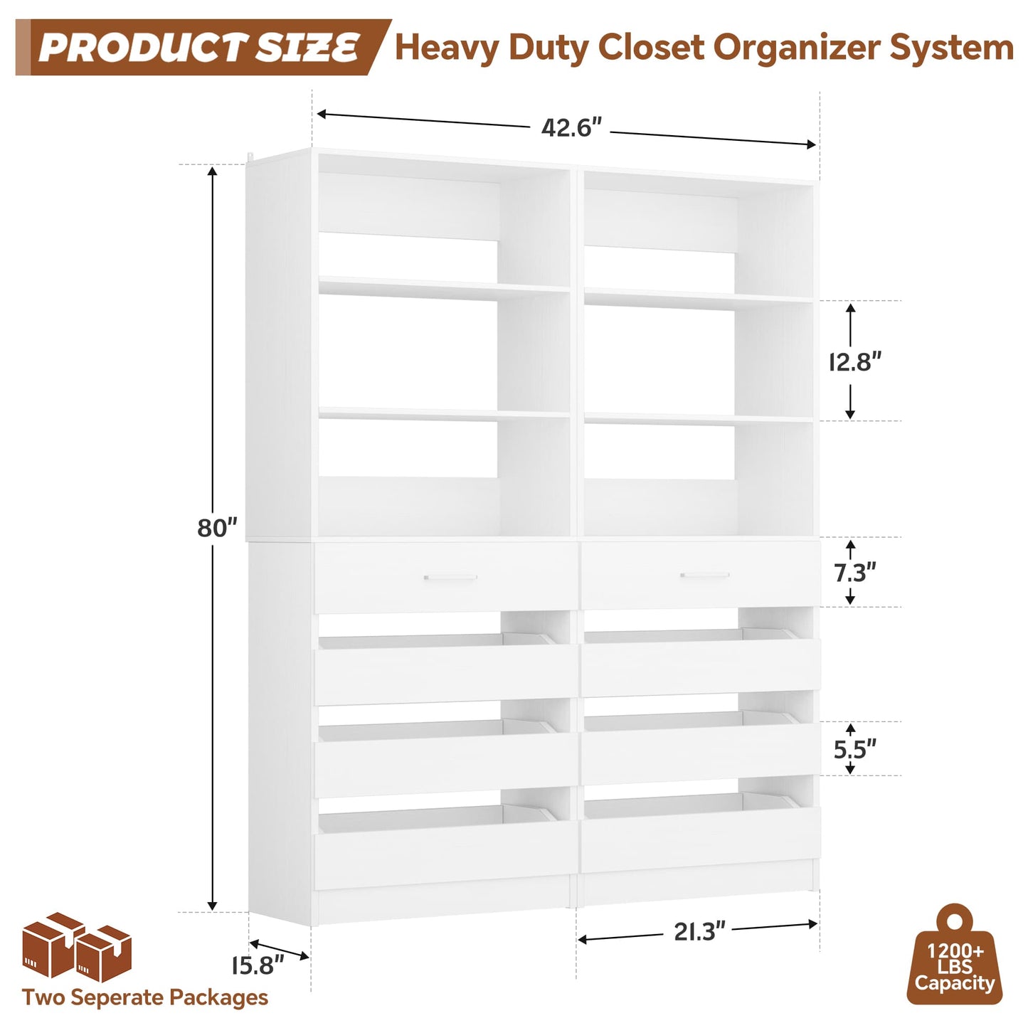 2-Pack Space-Saving Modular Armoire Wardrobe Closet System with 8 Drawers & Adjustable Shelves