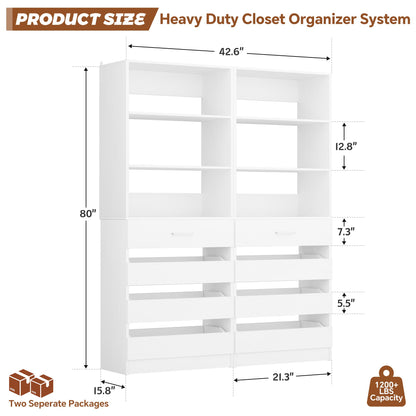 2-Pack Space-Saving Modular Armoire Wardrobe Closet System with 8 Drawers & Adjustable Shelves